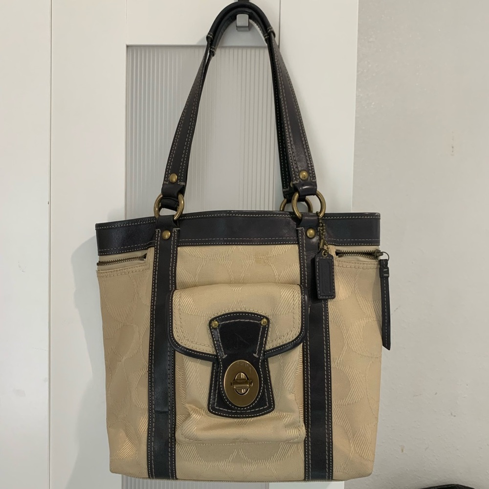 Coach canvas & leather tote bag.